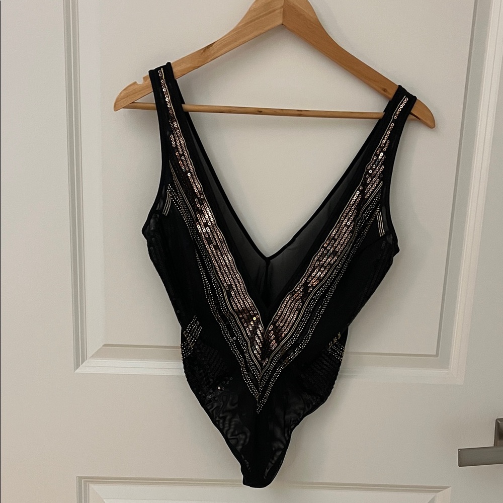 Black and Gold Sequin Bodysuit